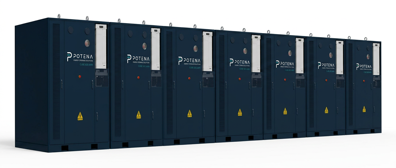 Eight Potena Cube 835 kWh units linked in parallel